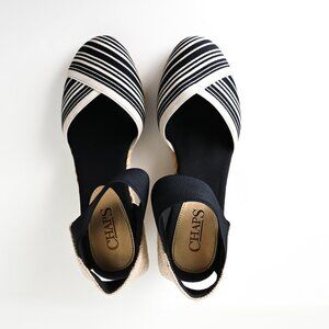 CHAPS Navy & Tan Slip On Elastic Strap Ankle Wedge Shoes - Size 9